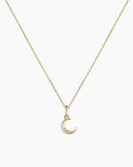 Diamond Crescent Charm Necklace || option::14K Solid Gold