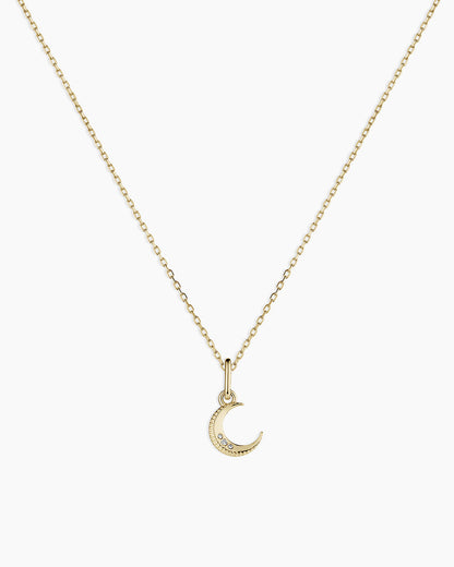 Diamond Crescent Charm Necklace || option::14K Solid Gold
