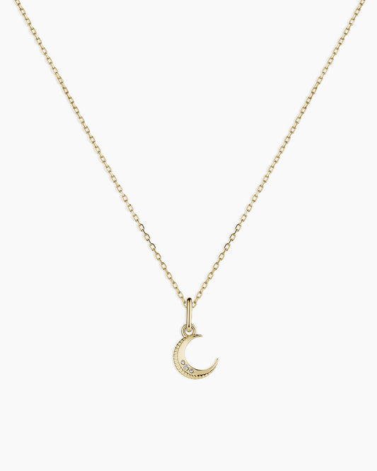 Diamond Crescent Charm Necklace || option::14K Solid Gold