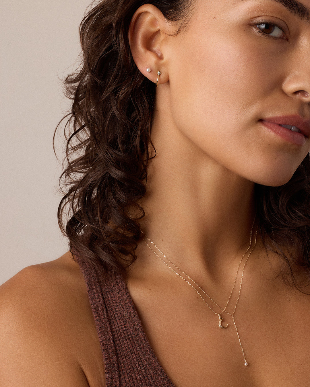 Diamond Crescent Charm Necklace || option::14K Solid Gold