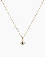 Diamond and Blue Sapphire Evil Eye Charm Necklace || option::14K Solid Gold