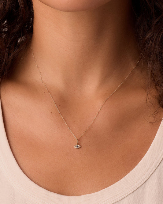 Diamond and Blue Sapphire Evil Eye Charm Necklace || option::14K Solid Gold