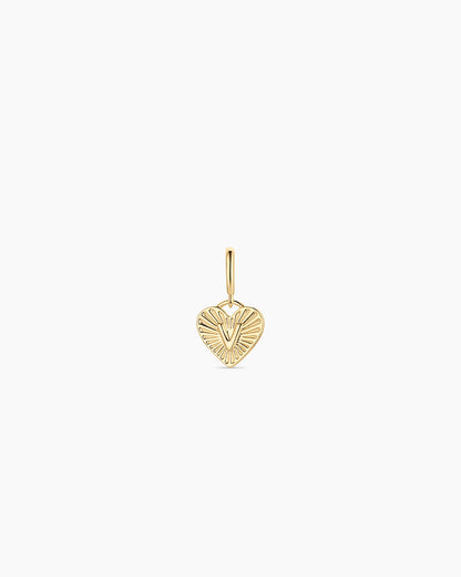 Vintage Heart Alphabet Parker Charm - V || option::18K Gold Plated, V