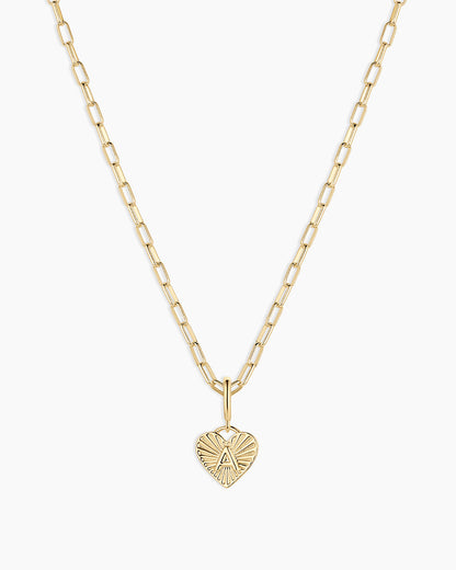Vintage Heart Alphabet Charm Necklace - A || option::18K Gold Plated, A