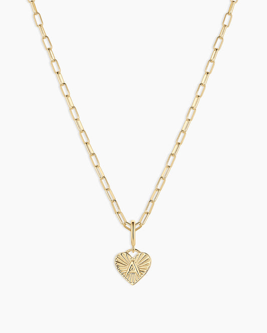 Vintage Heart Alphabet Charm Necklace - A || option::18K Gold Plated, A