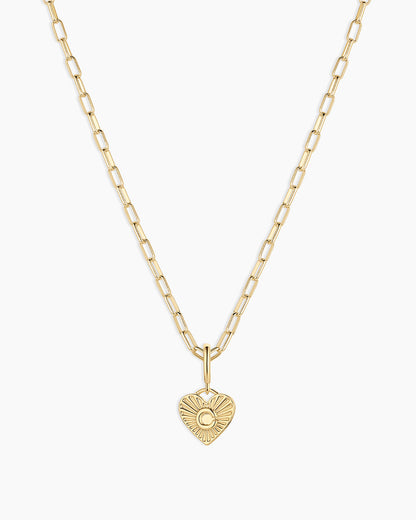 Vintage Heart Alphabet Charm Necklace - C || option::18K Gold Plated, C