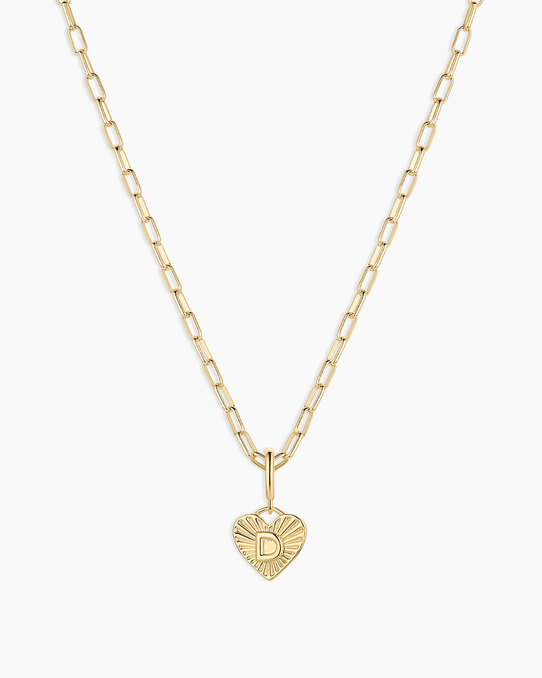 Vintage Heart Alphabet Charm Necklace - D || option::18K Gold Plated, D