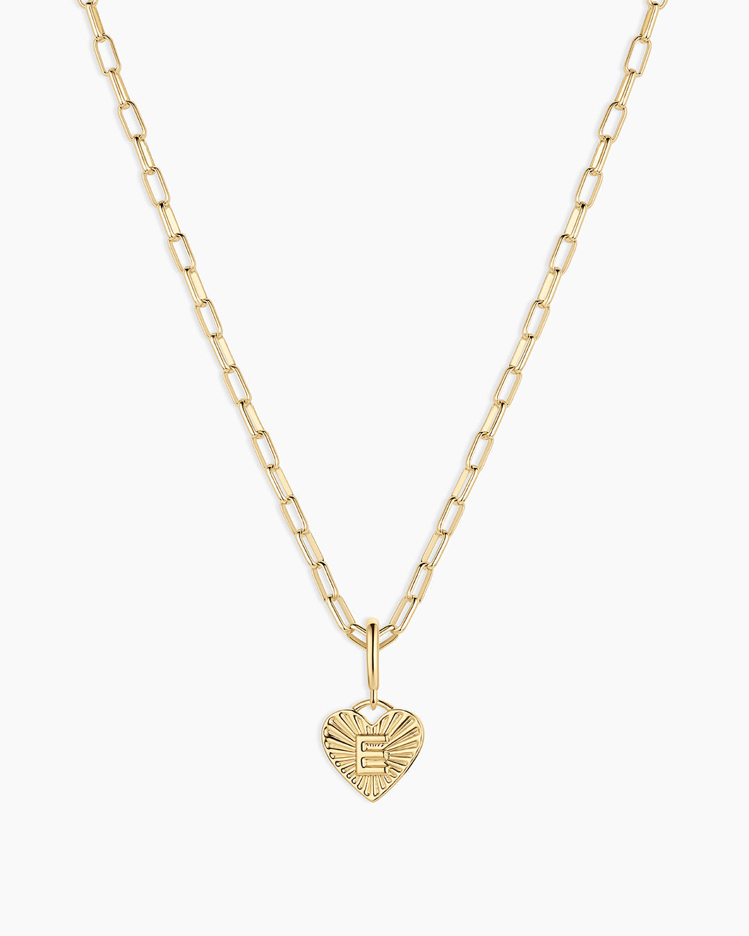 Vintage Heart Alphabet Charm Necklace - E || option::18K Gold Plated, E