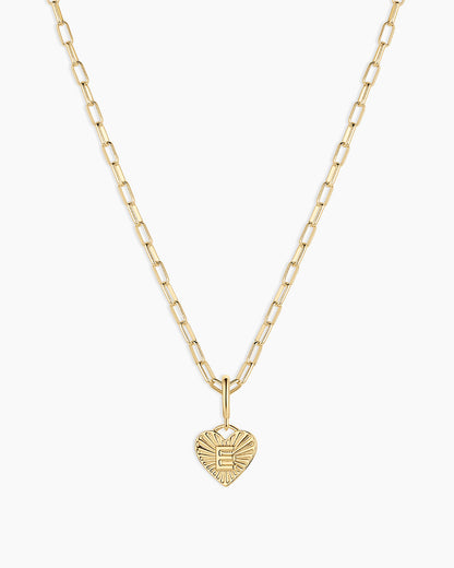 Vintage Heart Alphabet Charm Necklace - E || option::18K Gold Plated, E