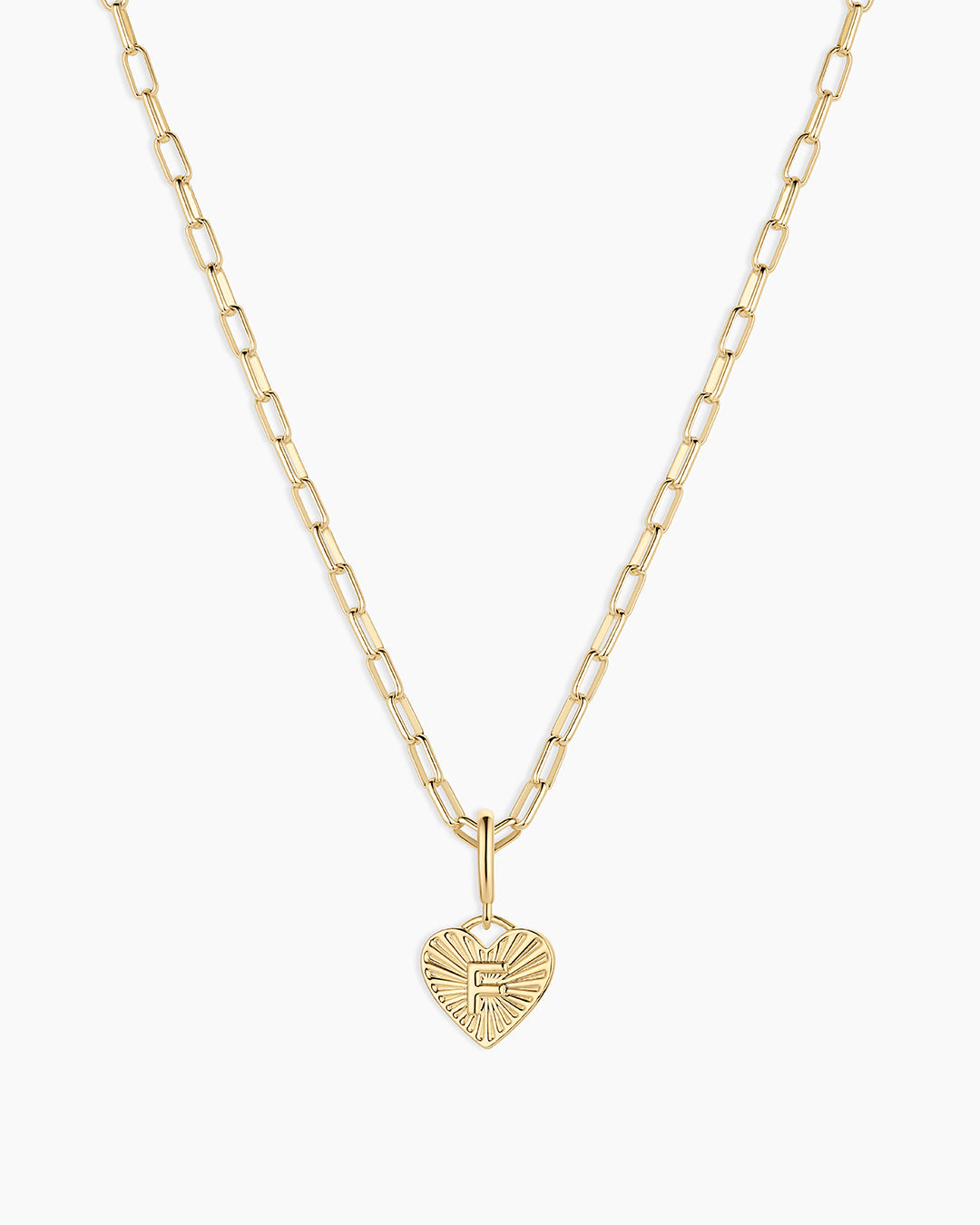 Vintage Heart Alphabet Charm Necklace - F || option::18K Gold Plated, F