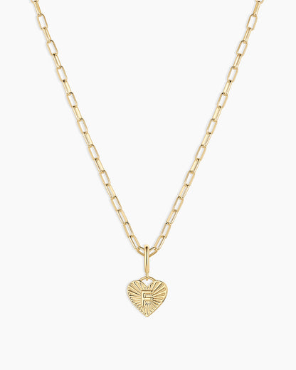 Vintage Heart Alphabet Charm Necklace - F || option::18K Gold Plated, F