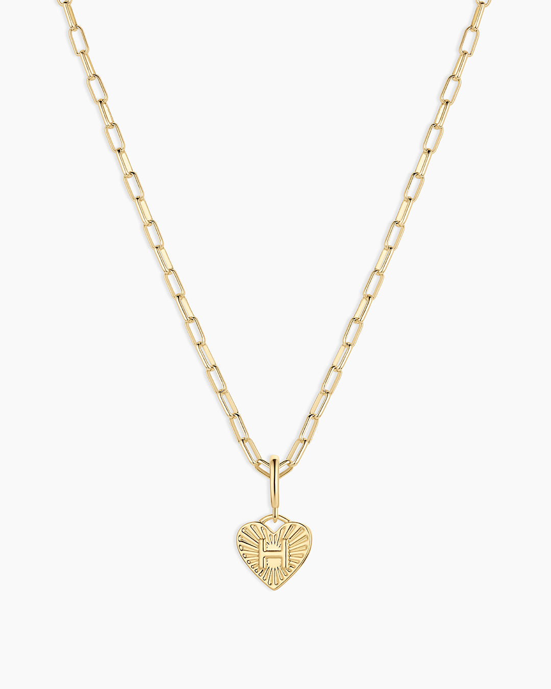 Vintage Heart Alphabet Charm Necklace - H || option::18K Gold Plated, H
