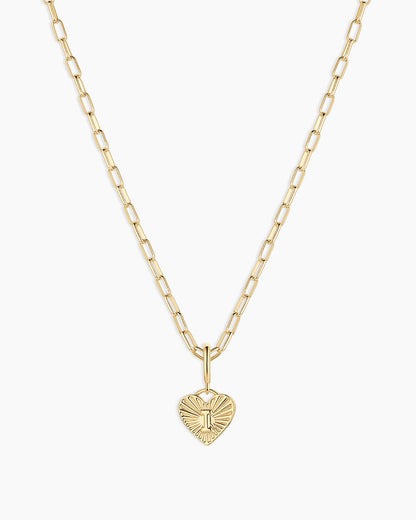 Vintage Heart Alphabet Charm Necklace - I || option::18K Gold Plated, I