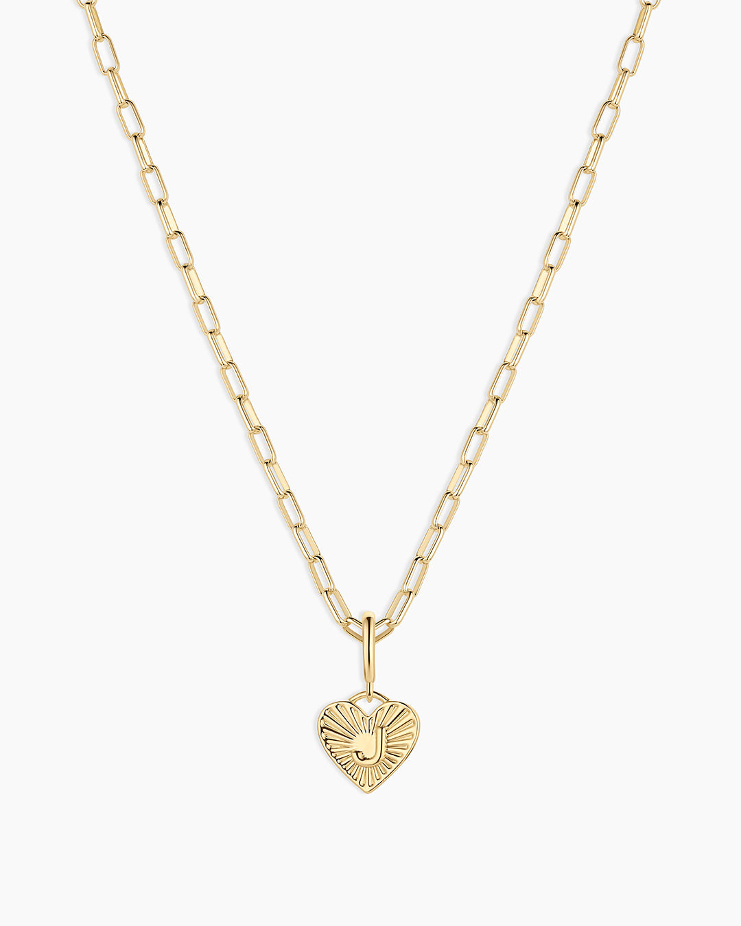 Vintage Heart Alphabet Charm Necklace - J || option::18K Gold Plated, J