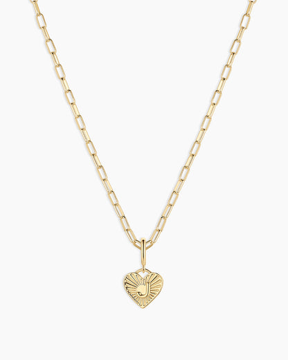 Vintage Heart Alphabet Charm Necklace - J || option::18K Gold Plated, J