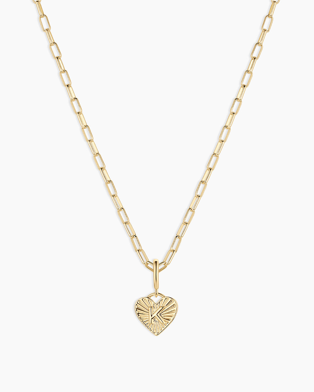 Vintage Heart Alphabet Charm Necklace - K || option::18K Gold Plated, K