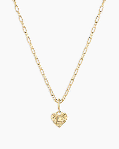 Vintage Heart Alphabet Charm Necklace - L || option::18K Gold Plated, L
