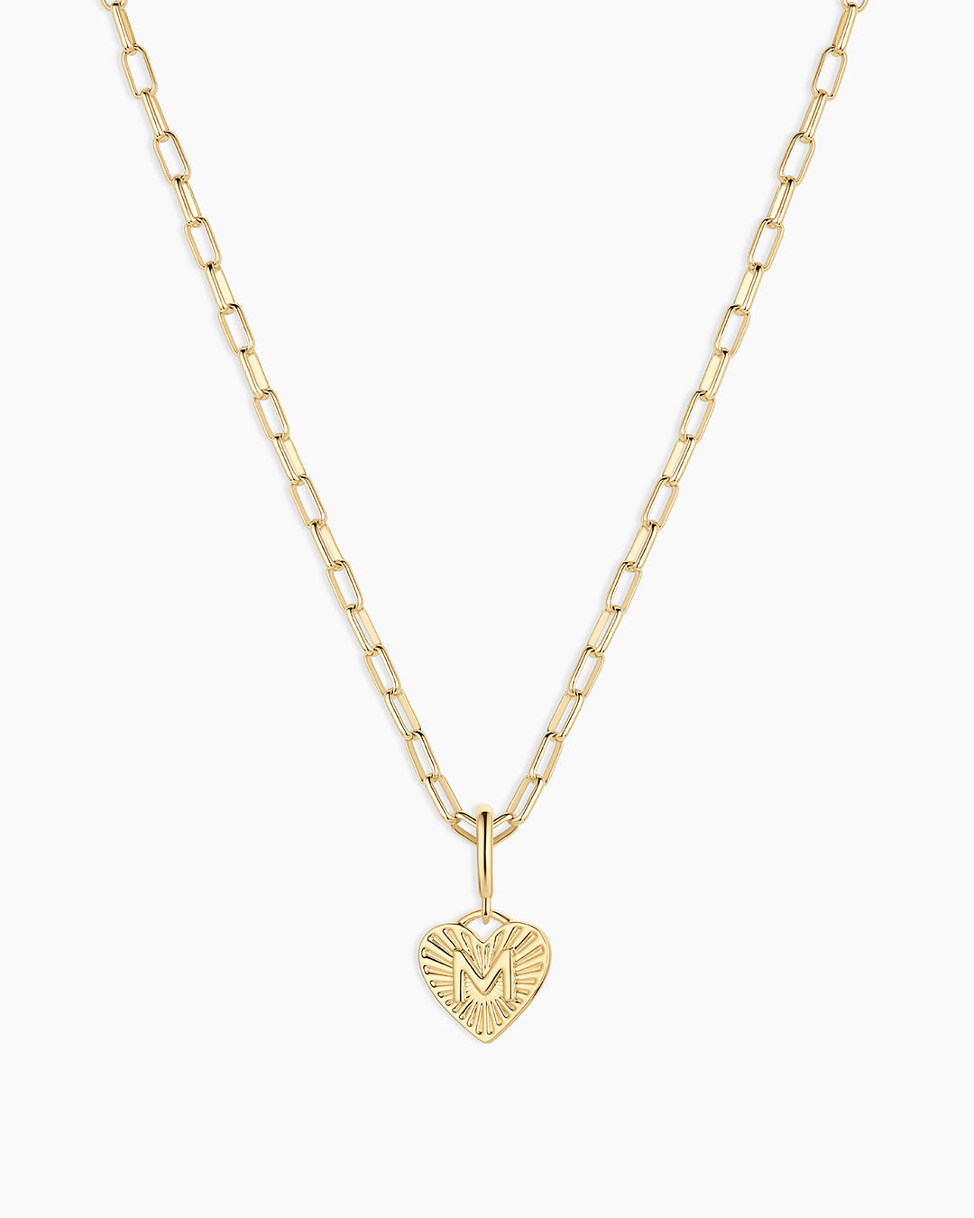 Vintage Heart Alphabet Charm Necklace - M || option::18K Gold Plated, M