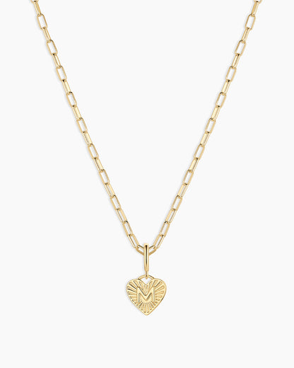 Vintage Heart Alphabet Charm Necklace - M || option::18K Gold Plated, M