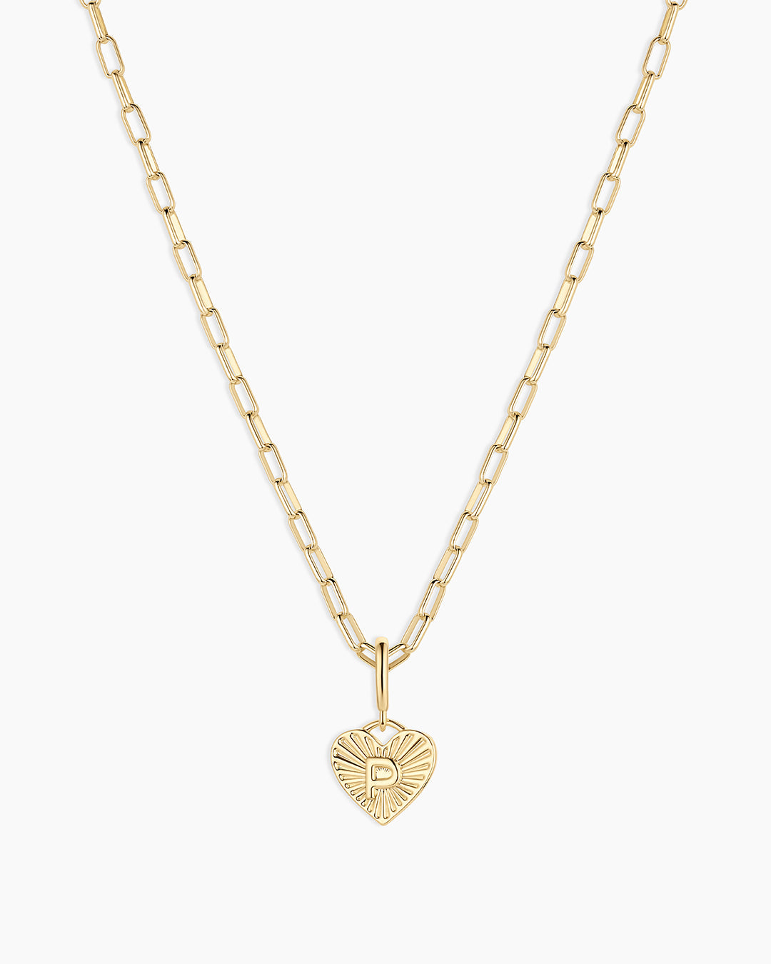 Vintage Heart Alphabet Charm Necklace - P || option::18K Gold Plated, P