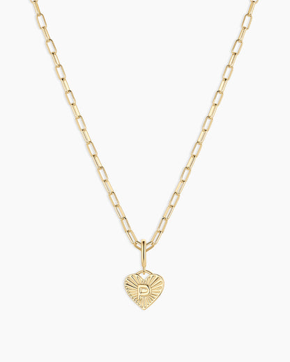 Vintage Heart Alphabet Charm Necklace - P || option::18K Gold Plated, P