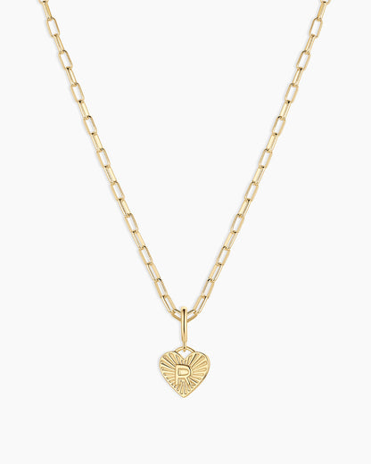 Vintage Heart Alphabet Charm Necklace - R || option::18K Gold Plated, R