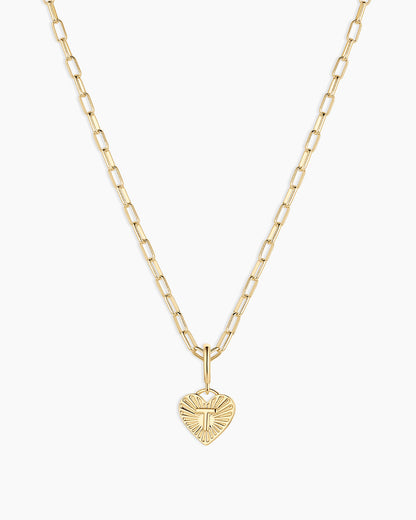 Vintage Heart Alphabet Charm Necklace - T || option::18K Gold Plated, T