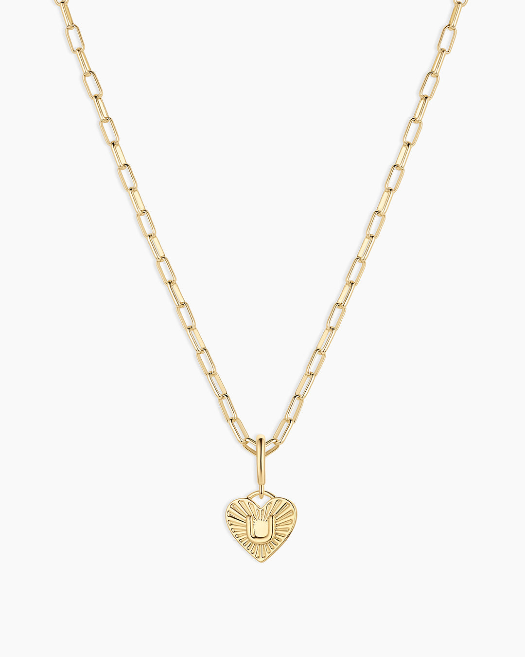 Vintage Heart Alphabet Charm Necklace - U || option::18K Gold Plated, U