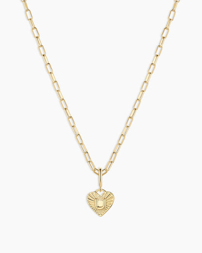 Vintage Heart Alphabet Charm Necklace - U || option::18K Gold Plated, U
