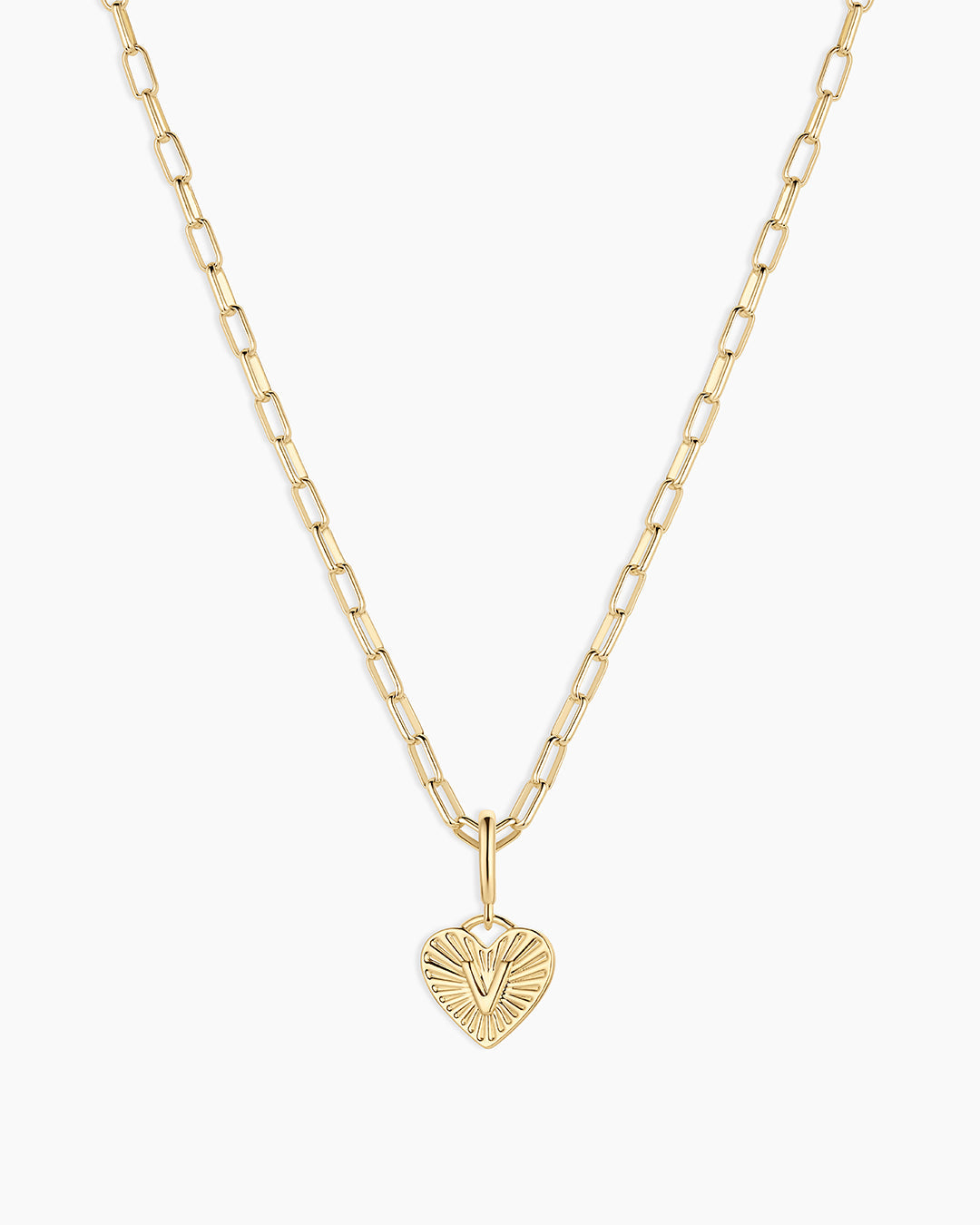 Vintage Heart Alphabet Charm Necklace - V || option::18K Gold Plated, V