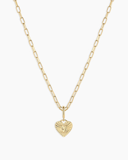 Vintage Heart Alphabet Charm Necklace - V || option::18K Gold Plated, V