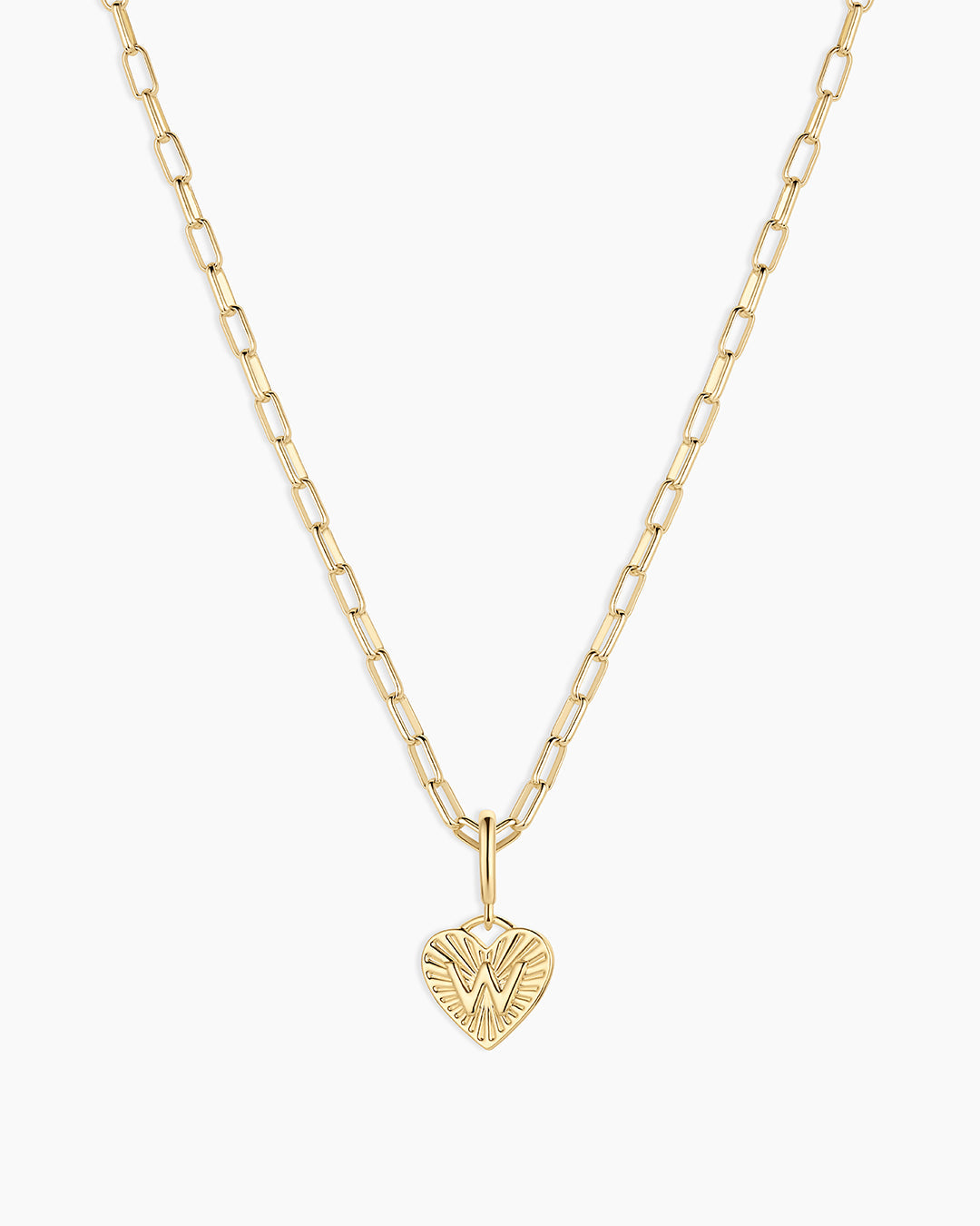 Vintage Heart Alphabet Charm Necklace - W || option::18K Gold Plated, W