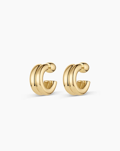 Lou Stacked Huggies || option::18K Gold Plated