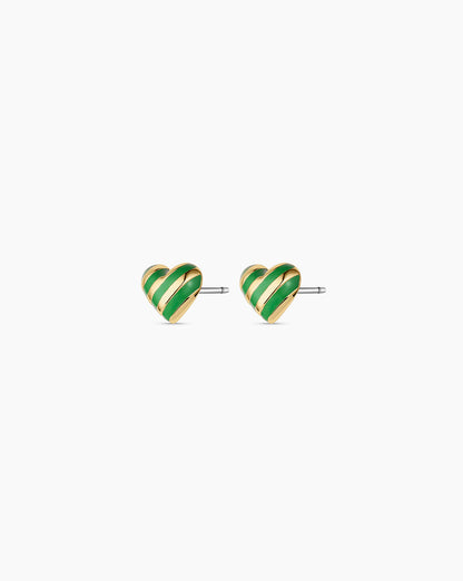 Campbell Enamel Heart Studs || option::18K Gold Plated, Green