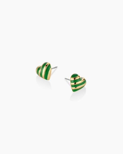 Campbell Enamel Heart Studs || option::18K Gold Plated, Green