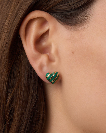Campbell Enamel Heart Studs || option::18K Gold Plated, Green