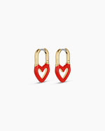 Open Heart Enamel Padlock Huggies || option::18K Gold Plated