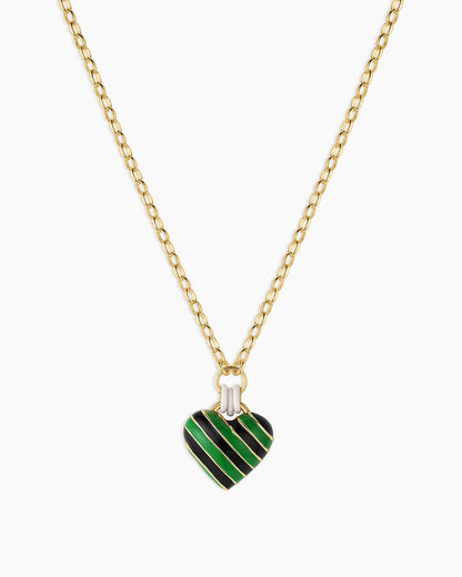 Campbell Enamel Heart Pendant Necklace || option::18K Gold Plated, Green