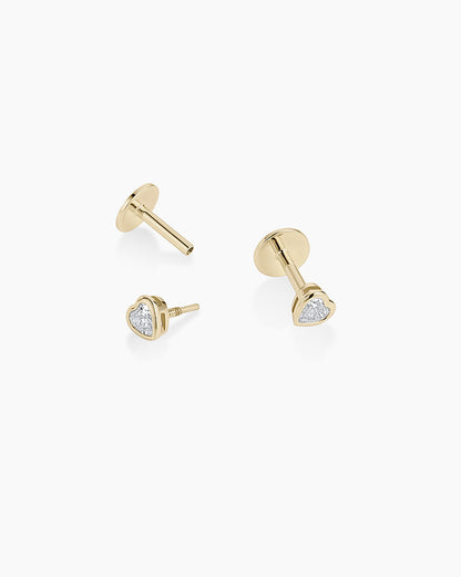 Lab Grown Diamond Heart Flat Back Studs || option::14K Solid Gold