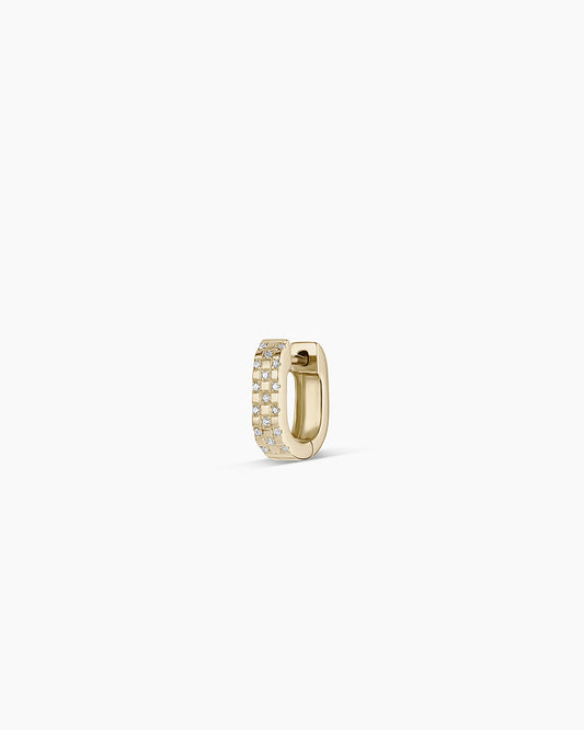 Diamond Checkered Mini Single Huggie || option::14K Solid Gold