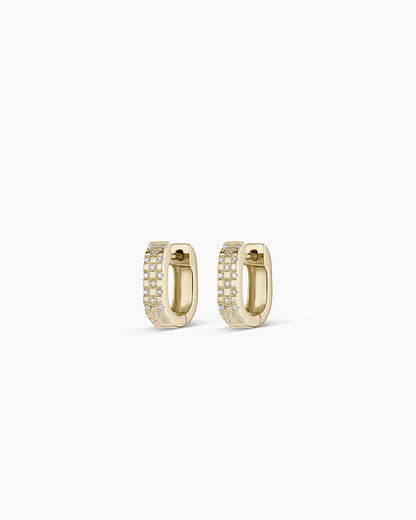Diamond Checkered Mini Huggies || option::14K Solid Gold
