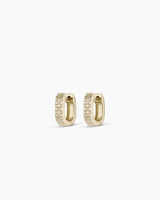 Diamond Checkered Mini Huggies || option::14K Solid Gold