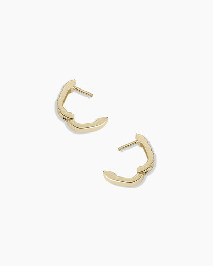 Diamond Checkered Mini Huggies || option::14K Solid Gold
