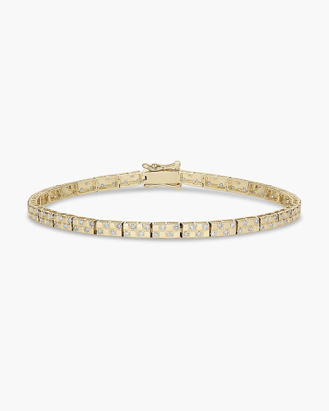 Diamond Checkered Tennis Bracelet || option::14K Solid Gold, 7 in.