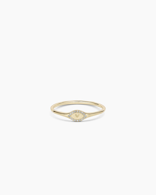 Diamond Love Signet Ring || option::14K Solid Gold