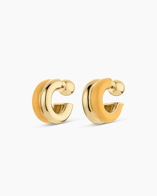 Lou Stacked Huggies || option::18K Gold Plated, Yellow