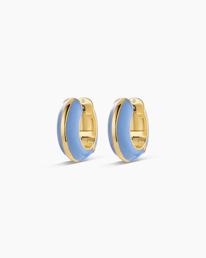 Lou Stripe Huggies || option::18K Gold Plated, Chambray