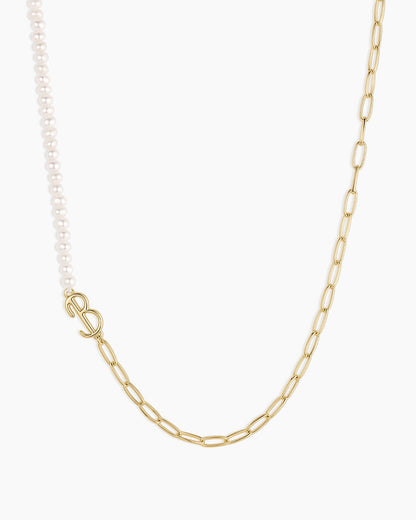 Lou Pearl Alphabet Necklace || option::18K Gold Plated, B