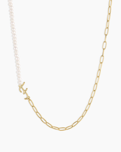 Lou Pearl Alphabet Necklace || option::18K Gold Plated, F