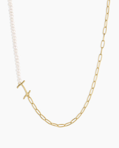Lou Pearl Alphabet Necklace || option::18K Gold Plated, I
